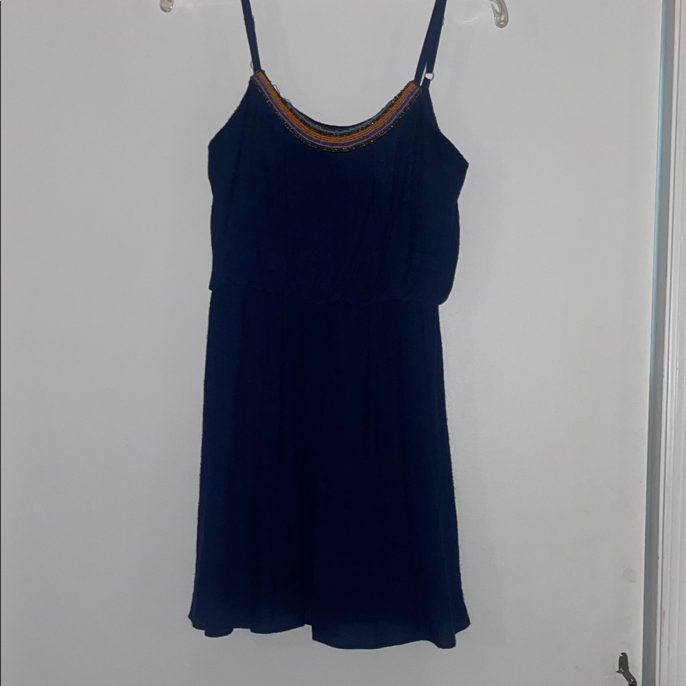 Iz Byer Navy Blue Mini Dress with Orange Accents